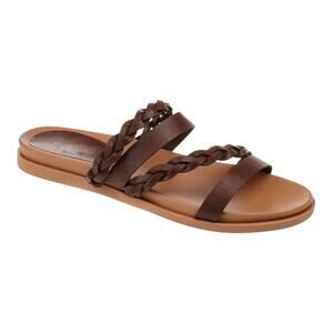 Journee Women's Colette Braided Strappy Flat Slide Sandals Brown Size 9